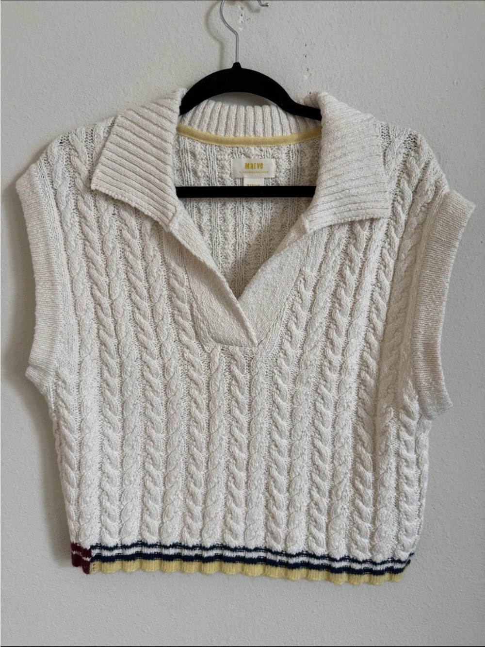 Anthropologie Maeve Ivory Cream Cable Knit Cropped Sweater Vest Size M